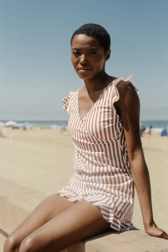 Agnieszka swimsuit in Cinnamon Stripes